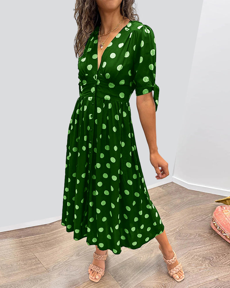 Mina™ | Dress with V-neck and Polka Dots