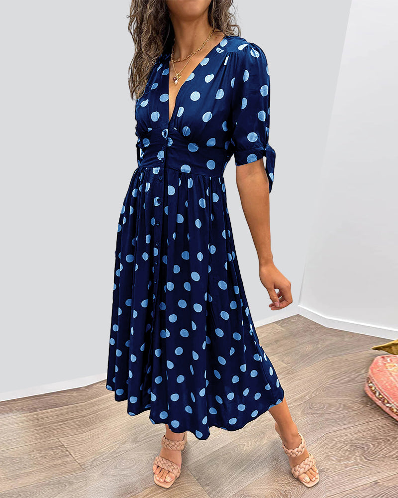 Mina™ | Dress with V-neck and Polka Dots