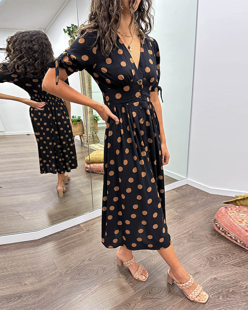 Mina™ | Dress with V-neck and Polka Dots