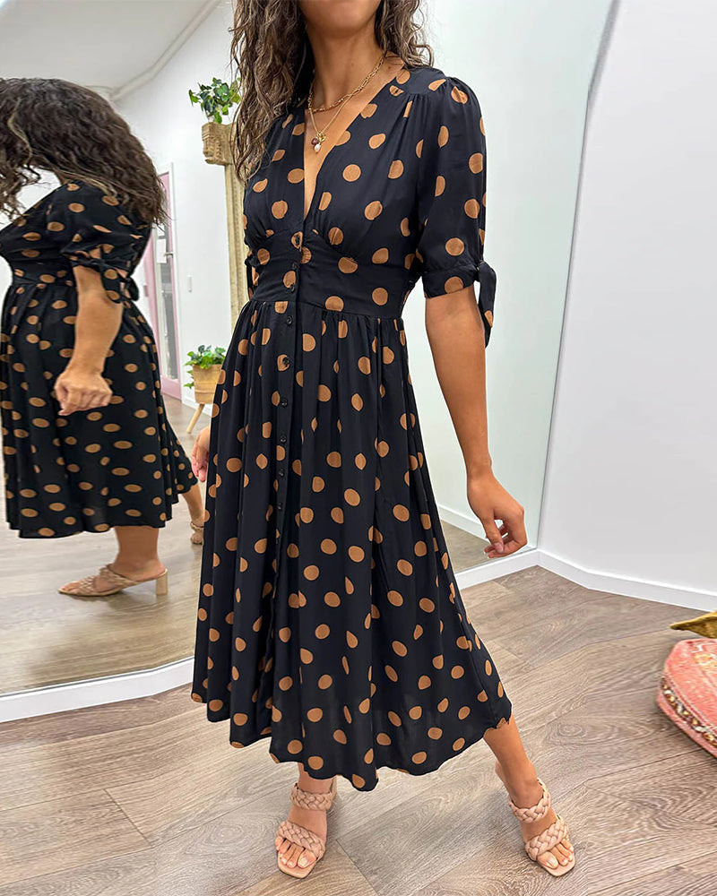 Mina™ | Dress with V-neck and Polka Dots