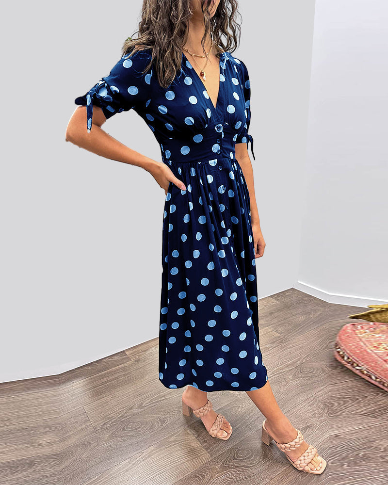 Mina™ | Dress with V-neck and Polka Dots