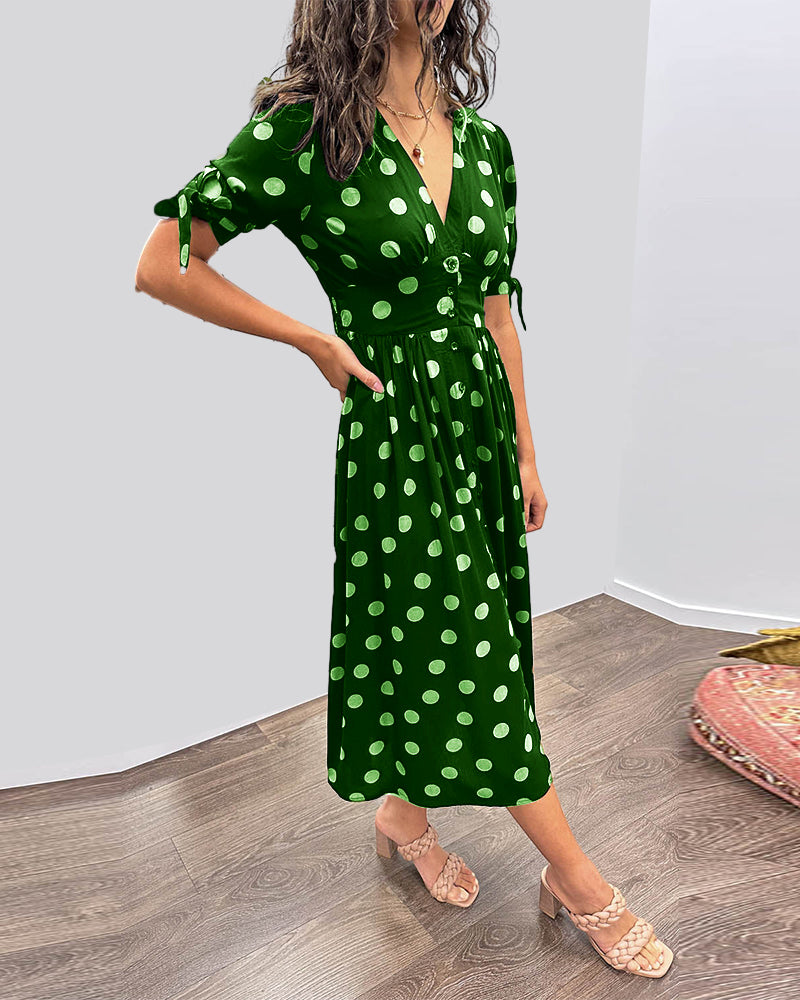 Mina™ | Dress with V-neck and Polka Dots