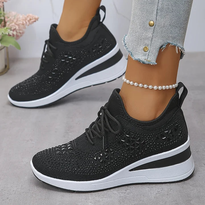 Casual Women’s Fashion, Breathable Correction Sneakers with Rhinestone Detail