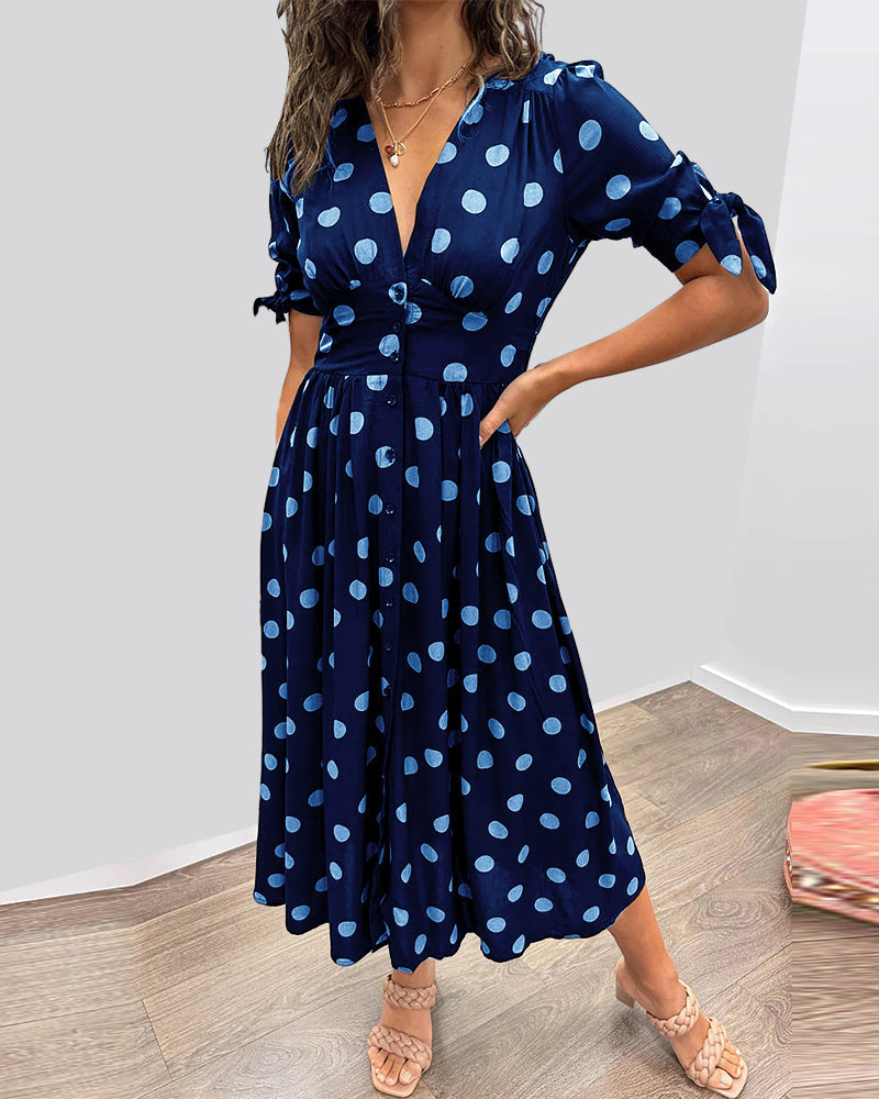 Mina™ | Dress with V-neck and Polka Dots