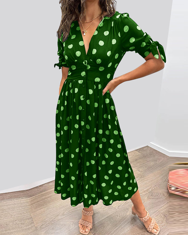 Mina™ | Dress with V-neck and Polka Dots