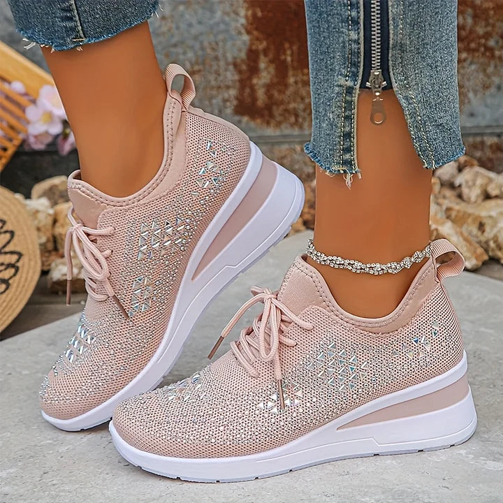 Casual Women’s Fashion, Breathable Correction Sneakers with Rhinestone Detail