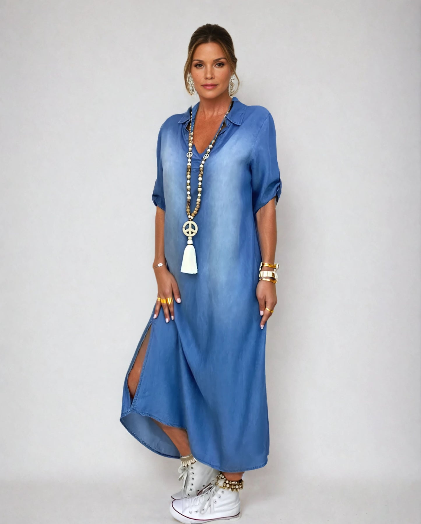 Lea™ | Long Denim-Look Dress with Side Slit Vragen aan ChatGPT
