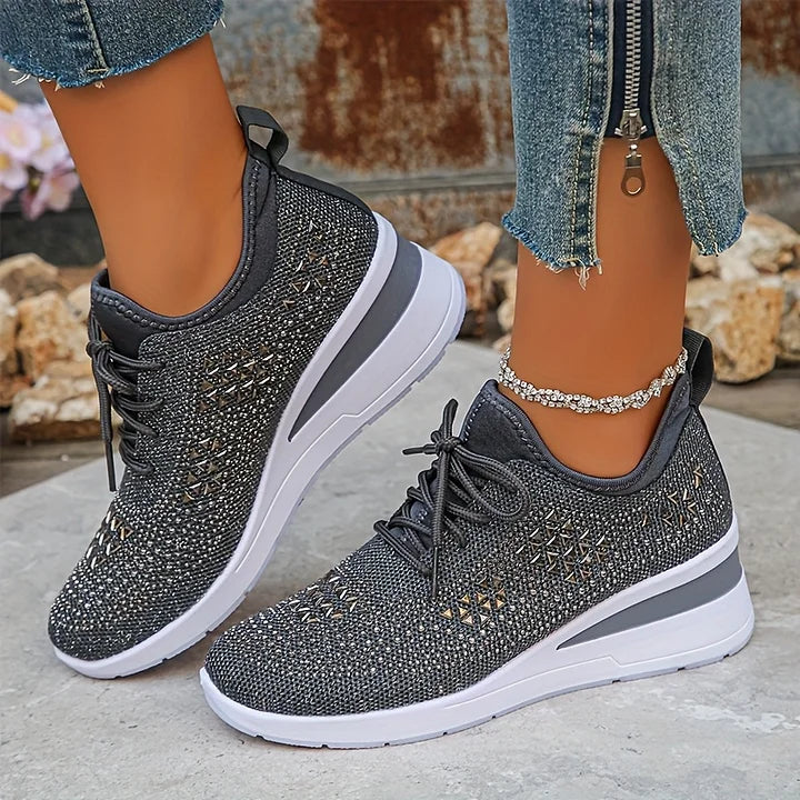 Casual Women’s Fashion, Breathable Correction Sneakers with Rhinestone Detail