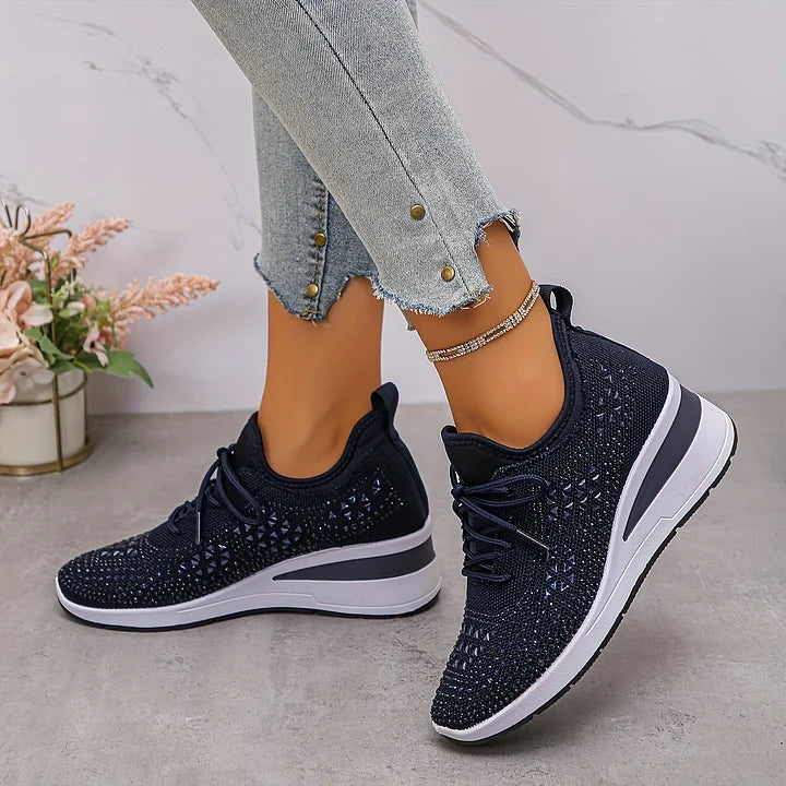 Casual Women’s Fashion, Breathable Correction Sneakers with Rhinestone Detail