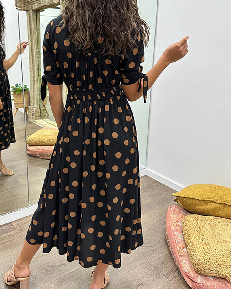 Mina™ | Dress with V-neck and Polka Dots