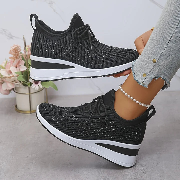 Casual Women’s Fashion, Breathable Correction Sneakers with Rhinestone Detail