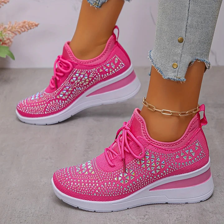 Casual Women’s Fashion, Breathable Correction Sneakers with Rhinestone Detail