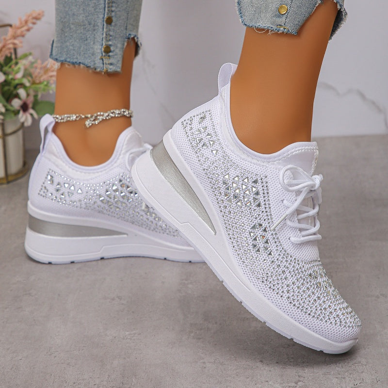 Casual Women’s Fashion, Breathable Correction Sneakers with Rhinestone Detail