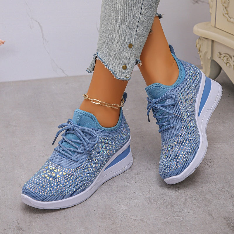 Casual Women’s Fashion, Breathable Correction Sneakers with Rhinestone Detail