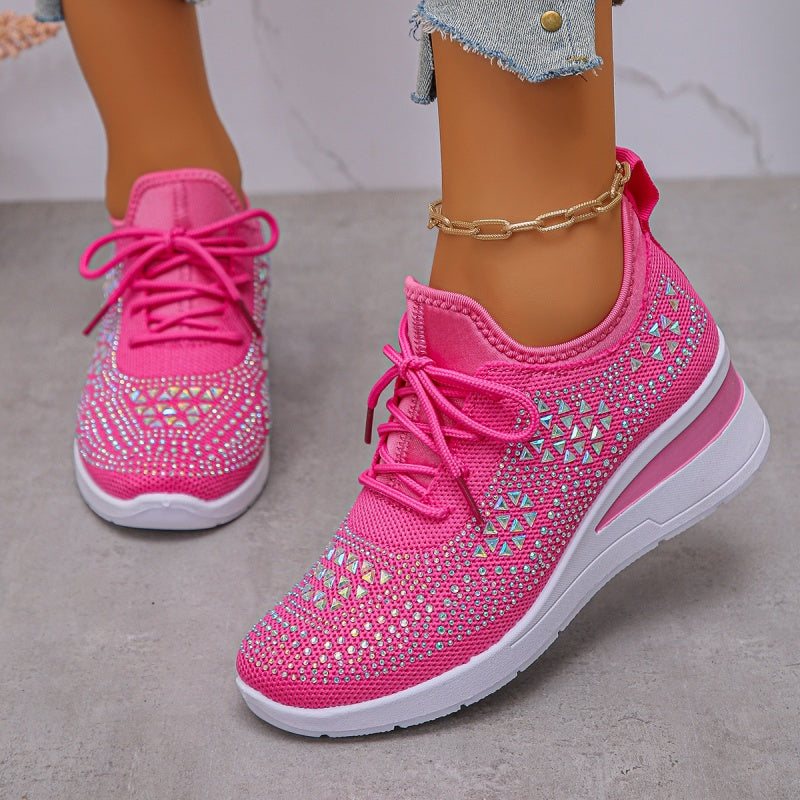 Casual Women’s Fashion, Breathable Correction Sneakers with Rhinestone Detail