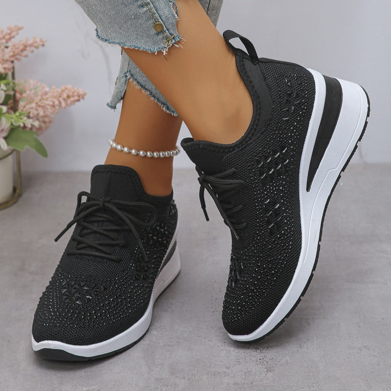 Casual Women’s Fashion, Breathable Correction Sneakers with Rhinestone Detail