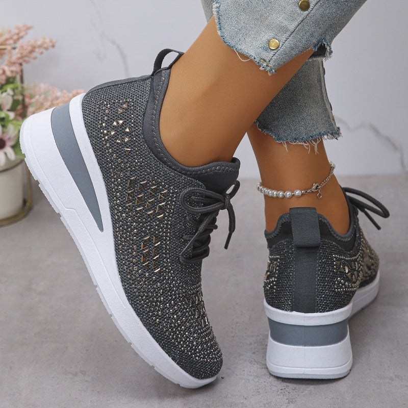 Casual Women’s Fashion, Breathable Correction Sneakers with Rhinestone Detail
