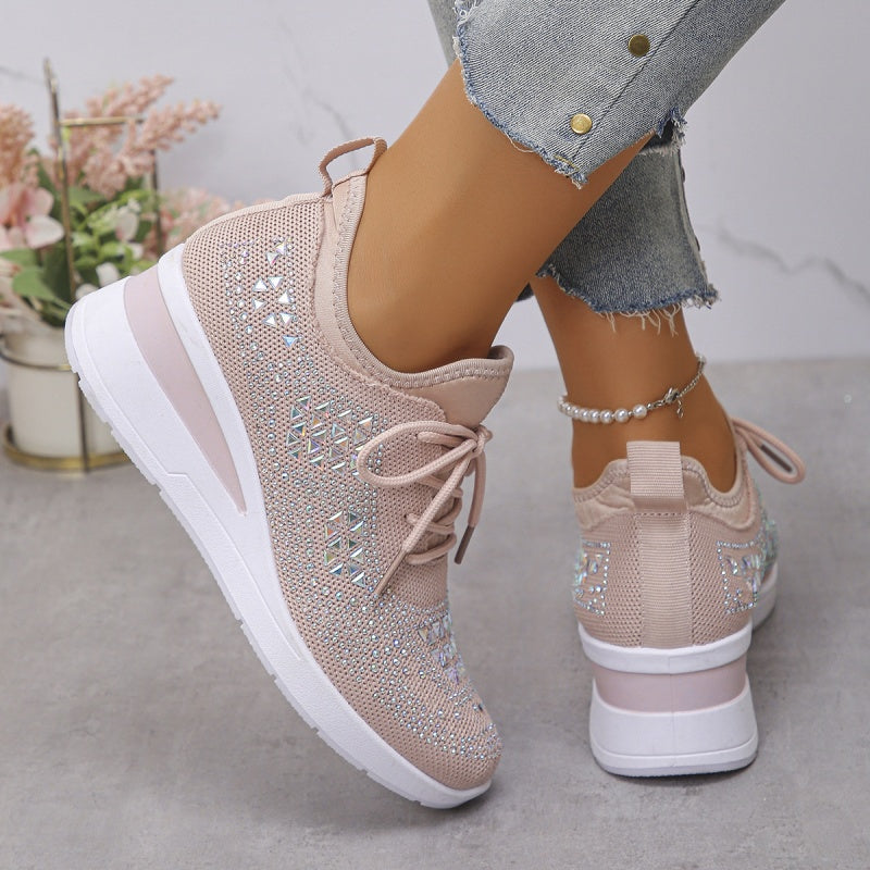 Casual Women’s Fashion, Breathable Correction Sneakers with Rhinestone Detail