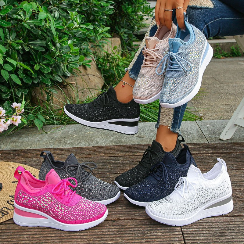 Casual Women’s Fashion, Breathable Correction Sneakers with Rhinestone Detail