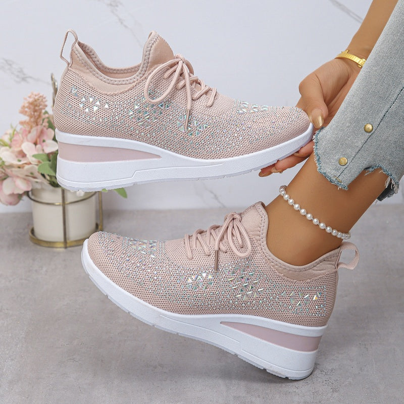 Casual Women’s Fashion, Breathable Correction Sneakers with Rhinestone Detail