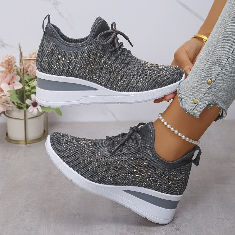 Casual Women’s Fashion, Breathable Correction Sneakers with Rhinestone Detail