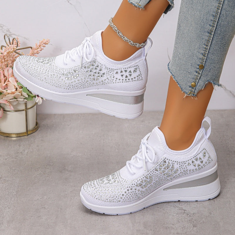 Casual Women’s Fashion, Breathable Correction Sneakers with Rhinestone Detail