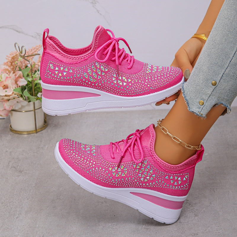 Casual Women’s Fashion, Breathable Correction Sneakers with Rhinestone Detail