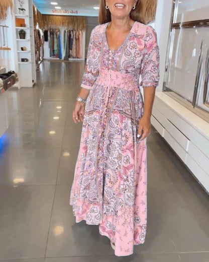 Nuria™ V-neck Party Dress with 3/4 Sleeves