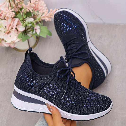 Casual Women’s Fashion, Breathable Correction Sneakers with Rhinestone Detail