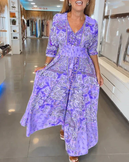 Nuria™ V-neck Party Dress with 3/4 Sleeves