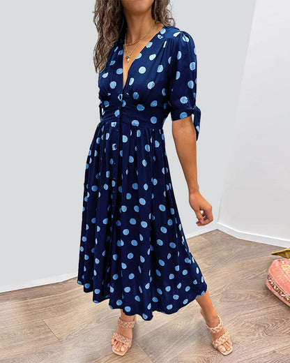 Mina™ | Dress with V-neck and Polka Dots