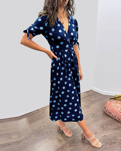 Mina™ | Dress with V-neck and Polka Dots