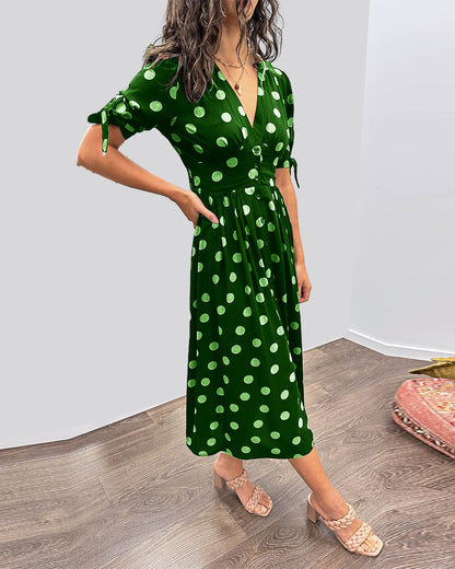 Mina™ | Dress with V-neck and Polka Dots