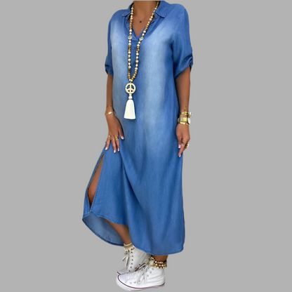 Lea™ | Long Denim-Look Dress with Side Slit          Vragen aan ChatGPT