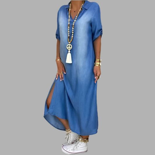 Lea™ | Long Denim-Look Dress with Side Slit          Vragen aan ChatGPT