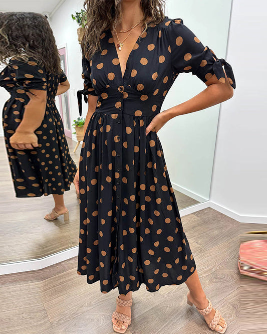 Mina™ | Dress with V-neck and Polka Dots