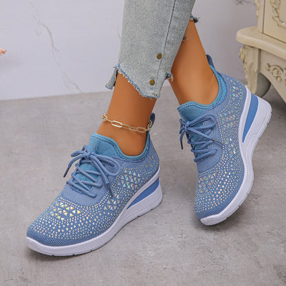 Casual Women’s Fashion, Breathable Correction Sneakers with Rhinestone Detail