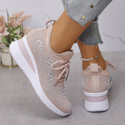 Casual Women’s Fashion, Breathable Correction Sneakers with Rhinestone Detail