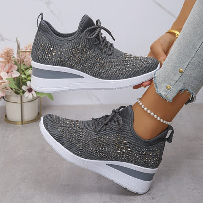 Casual Women’s Fashion, Breathable Correction Sneakers with Rhinestone Detail