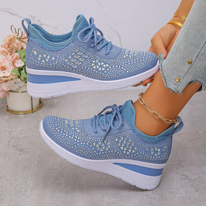 Casual Women’s Fashion, Breathable Correction Sneakers with Rhinestone Detail