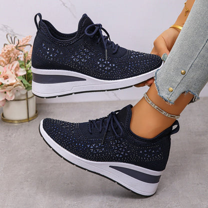 Casual Women’s Fashion, Breathable Correction Sneakers with Rhinestone Detail