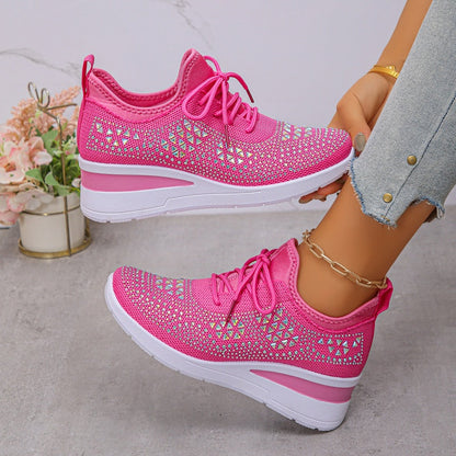Casual Women’s Fashion, Breathable Correction Sneakers with Rhinestone Detail
