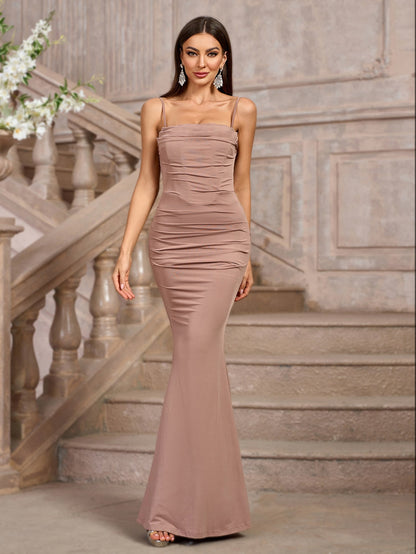 Solid Ruched Bodycon Formal Dress